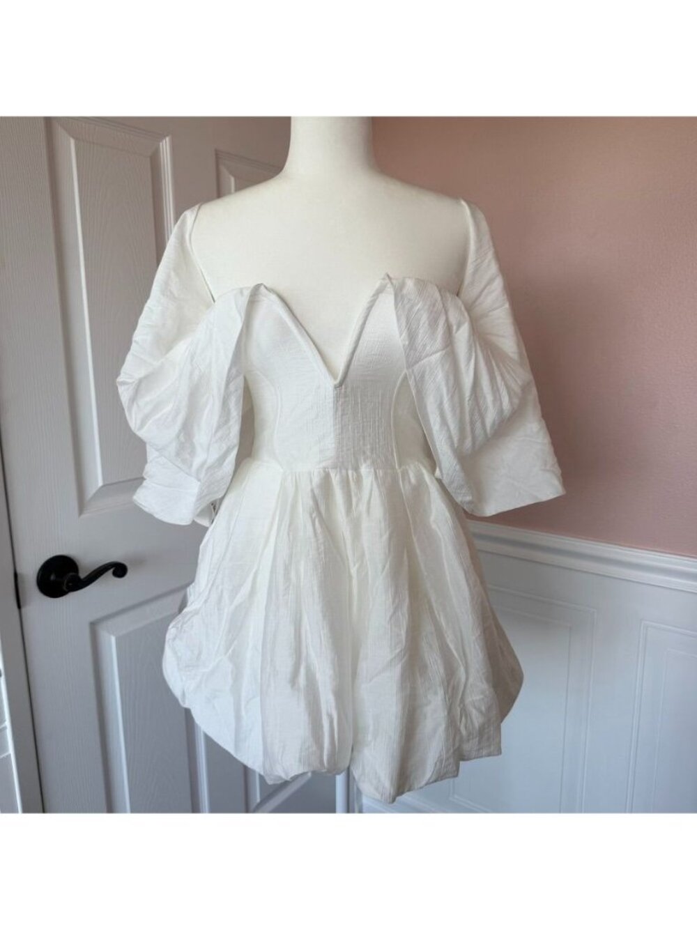 Coquette Romantic White Draped Off Shoulder Flare Mini Dress Size 4 NWT